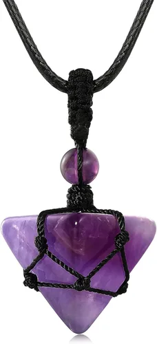 Miniatura 10 de XIANNVXI Collar puntiagudo con piedra de cristal curativo, cuerda negra ajustable, collar con colgante de piedras preciosas naturales, joyería