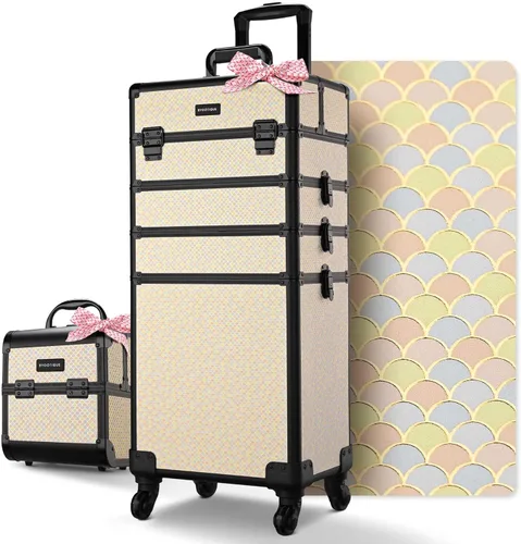 Miniatura 67 de BYOOTIQUE estuche rodante para maquillaje 4 en 1, con cerradura, maletín tipo trolley para cosméticos, con 4 ruedas extraíbles, organizador de viaje