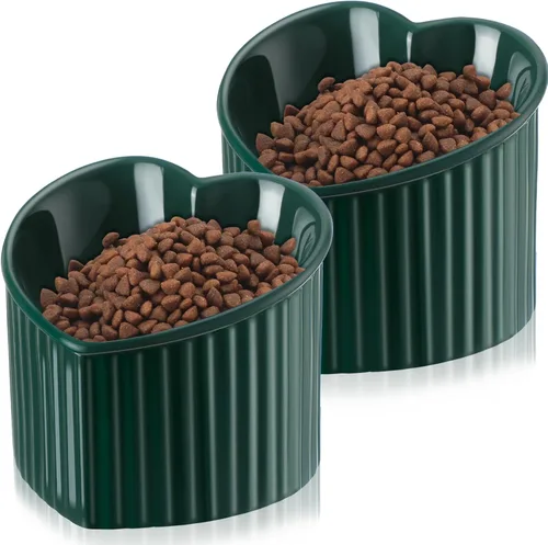 Miniatura 11 de Mumufy 2 piezas de cuencos elevados de cerámica para gatos, cuencos para mascotas inclinados y elevados, antivuelco, plato para gatos