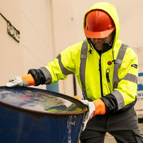 Miniatura 3 de Pioneer Hi Vis - Chaqueta bomber de seguridad climatizada impermeable - Equipo de lluvia de invierno clase 3 para hombres - Cinta reflectante
