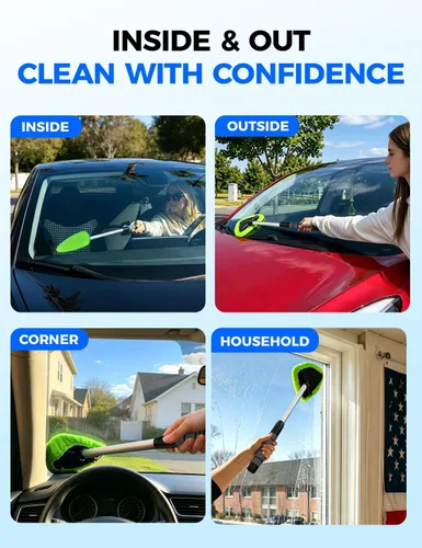 Miniatura 7 de XINDELL Herramienta de Limpiador de Parabrisas – Kit de Limpieza de Ventanas Interiores de Coche con Mango Extensible y 4 Almohadillas