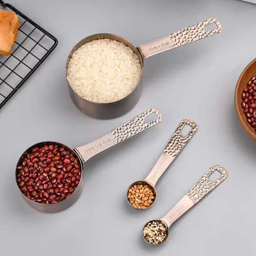 Miniatura 6 de Juego de tazas y cucharas medidoras de cobre para hornear y cocina, juego de tazas y cucharas medidoras de acero inoxidable, 5 tazas medidoras secas