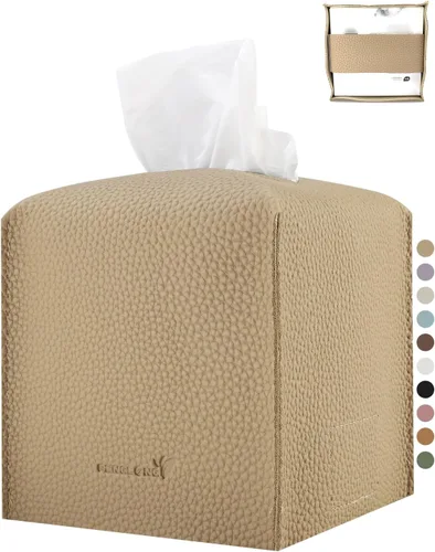 Miniatura 13 de Funda para caja de pañuelos 5 x 5 x 5 pulgadas de piel sintética, organizador cuadrado de caja de pañuelos en cubo para baño, encimera de tocador