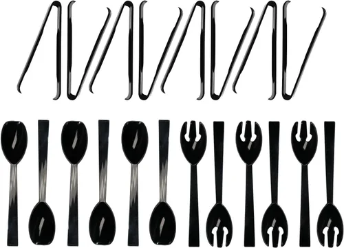 Party Essentials Kit de utensilios de plástico para servir bufé, cucharas, tenedores, pinzas, 20 piezas, color negro