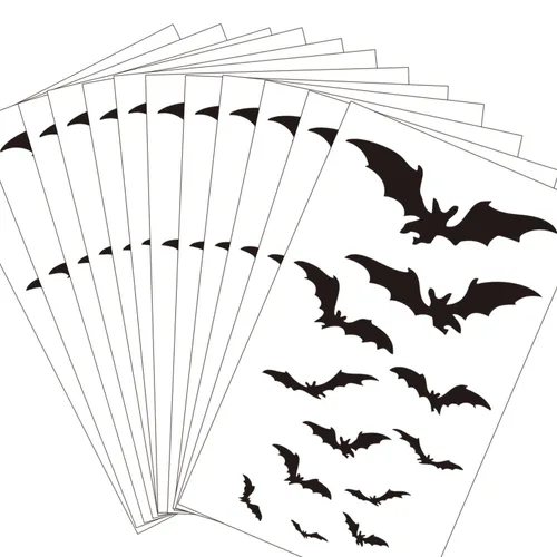 Tatuaje de cara temporal de murciélago, tatuaje falso de murciélagos de Halloween para niños, accesorios y fiestas de disfraces de Halloween, 12