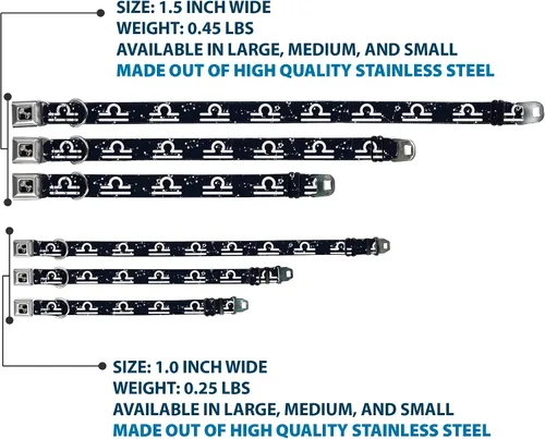 Miniatura 3 de Collar de perro hebilla de cinturón de seguridad Zodiac Libra símbolo constelaciones negro blanco 9 a 15 pulgadas 1.0 pulgadas ancho