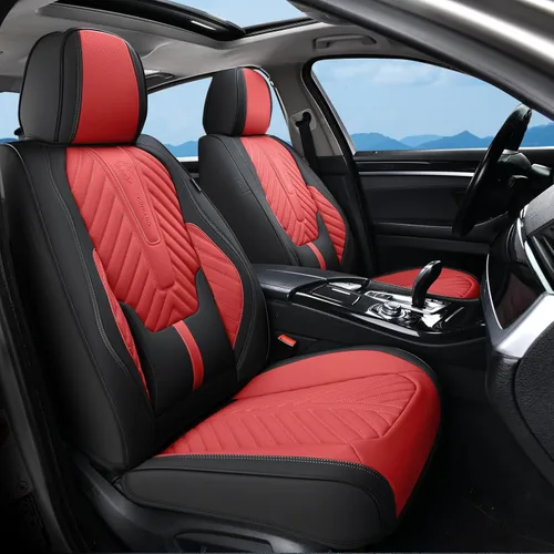 Miniatura 17 de Coverado Fundas de asiento de automóvil, juego completo de fundas de asiento de cuero sintético, fundas protectoras de asiento de lujo, ajuste Rojo