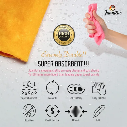 Miniatura 5 de Juanita's - Toallas de papel reutilizables (rollo de 25 hojas), lavables y resistentes, paños de limpieza ecológicos, ultraabsorbentes, sin pelusa