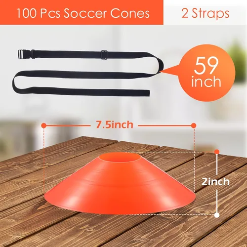 Miniatura 2 de 100 conos de fútbol con correa, conos de disco de agilidad, conos de entrenamiento de fútbol, conos de fútbol para taladros, discos de marca naranja