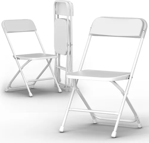 Silla Plegable, Paquete de 4 Sillas Plegables de Plástico Blanco para Interiores y Exteriores, Asiento Comercial Apilable Portátil con Marco de