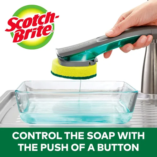 Miniatura 7 de Scotch-Brite avanzado - Mango de control de jabón con cepillo, fácil de usar, antimicrobiano, duradero y reutilizable; y mango de control de jabón