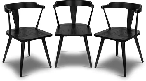 Miniatura 5 de POLY & BARK Silla de Comedor Enzo Negra Moderna de Mediados de Siglo – Silla con Respaldo de Listones de Madera de Roble Macizo, Altura del Asiento