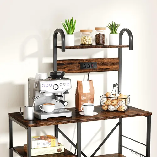 Miniatura 3 de JAMFLY Estante para hornear de cocina de 35.4 pulgadas con toma de corriente, mesa de café y soporte para microondas, estante de almacenamiento