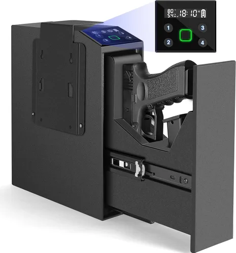 Miniatura 9 de Caja fuerte biométrica deslizante para pistola para mesita de noche, escritorio, lado de cama, camión - Caja fuerte de puerta corredera automática