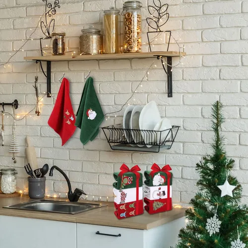 Miniatura 5 de Toallas de mano navideñas de gran tamaño para baño, 15 x 24 pulgadas, paquete de 3, toallas de cocina de algodón navideñas, juegos de toallas