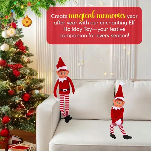 Miniatura 7 de Elfo de Navidad portándose mal de peluche Muñeca de elfo travieso de Navidad para niños de cuerpo flexible y largo 30,5 cm Blanco