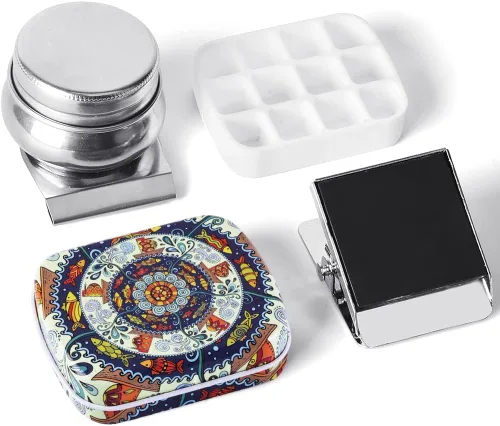 Miniatura 21 de Caja de estuche de pintura de acuarela portátil de mini lata de 12 celdas vacía es un pequeño kit de viaje de almacenamiento con clip magnético