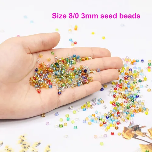 Miniatura 3 de Bala&Fillic 8/0 cuentas de semillas de vidrio transparente con forro plateado, alrededor de 7200 piezas en caja, 24 cuentas de semillas multicolor