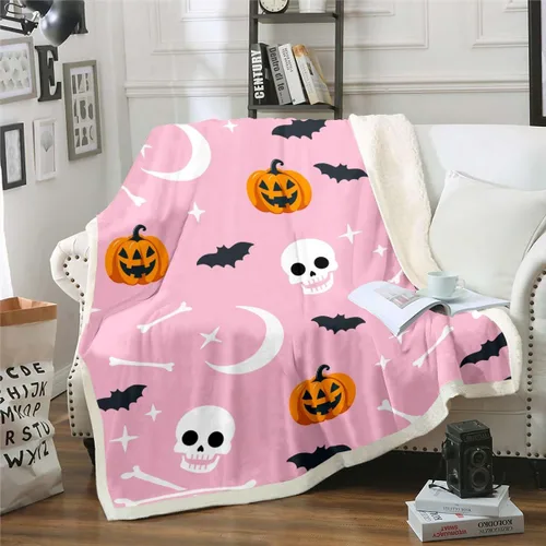 Miniatura 23 de Erosebridal Manta gótica de murciélagos de Halloween, manta de forro polar blanco y negro de 40 x 50 pulgadas, silueta vintage para niños, sombras
