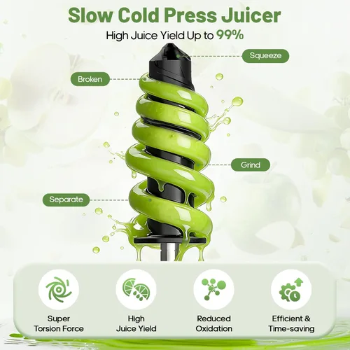 Miniatura 6 de GVODE Exprimidor de prensa en frío, potente exprimidor de masticación con canal de alimentación doble, exprimidor eléctrico con separación de pulpa