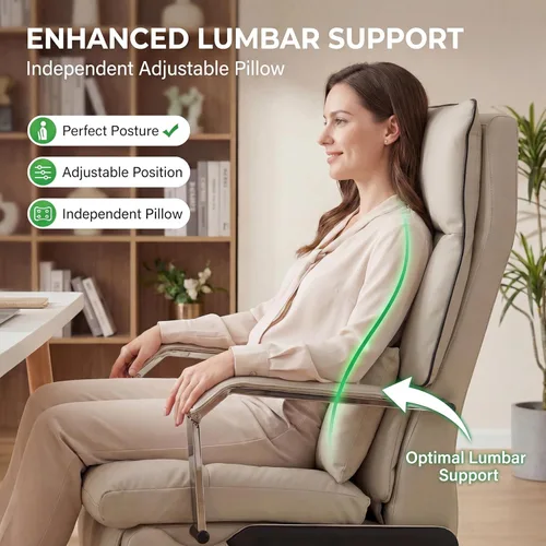 Miniatura 7 de Silla de oficina reclinable ejecutiva de doble motor con reposapiés, reclinable eléctrico con un solo clic, soporte lumbar de masaje y almohada