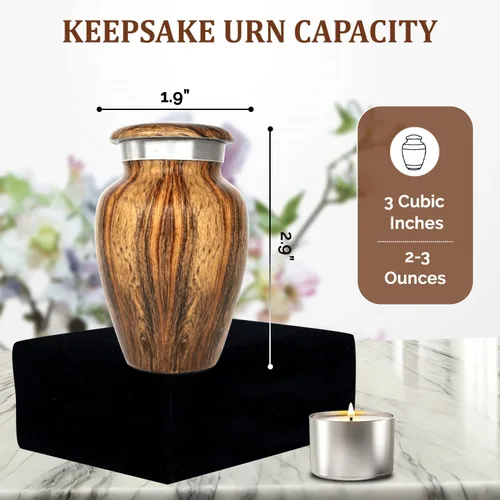 Miniatura 3 de Urnas pequeñas con estampado de madera metálica para recuerdo de cenizas humanas, mini urna para cenizas de adultos hombres y mujeres, juego