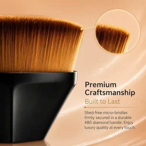 Miniatura 3 de BEAHOT Paquete de 4 brochas de maquillaje de base, juego de brochas Kabuki de parte superior plana para líquidos, crema y polvo, cepillo facial