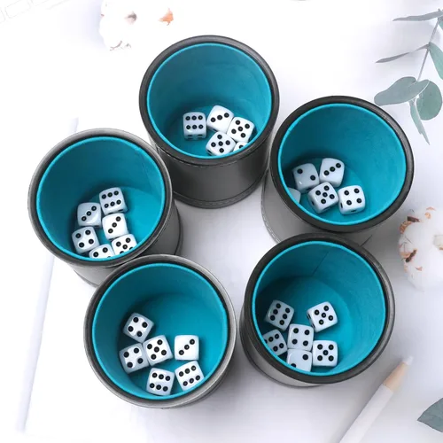 Miniatura 3 de Paquete de 5 dados de piel sintética con forro de fieltro silencioso con 30 dados de puntos para juegos de dados Yahtzee Farkle, gris