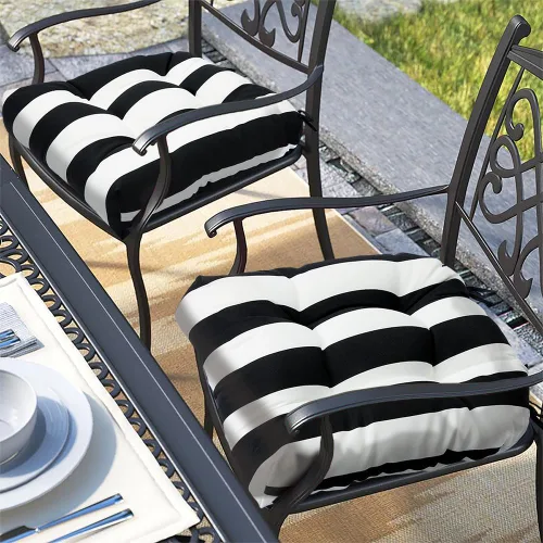 Miniatura 17 de Magpie Fabrics Juego de 2 cojines de asiento capitoné para exteriores e interiores con lazos, 19 x 19 pulgadas, impermeables, para silla de patio