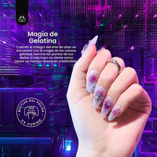 Miniatura 2 de Beetles Jelly Gel Polish Set - Esmalte de uñas de gel mágico, kit de 6 colores de Navidad, esmalte de uñas de gel rosa, rojo, negro, azul, verde