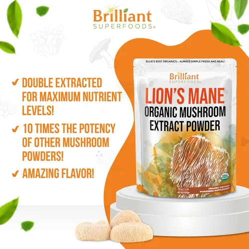 Miniatura 3 de Ellie's Best Lions Mane - Suplemento en polvo de extracto de hongos orgánico - Doble extracción para 10 veces de potencia - Puro sin rellenos - 16