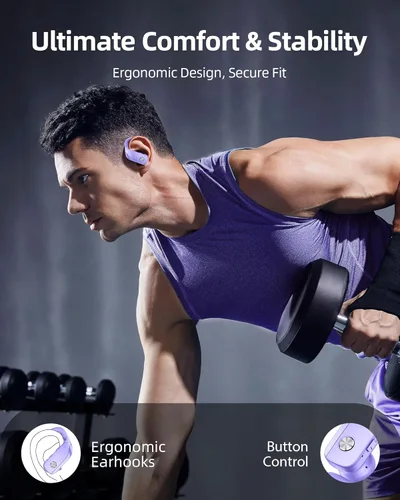 Miniatura 6 de bmanl Auriculares inalámbricos Bluetooth con ganchos para las orejas con tiempo de reproducción de 80 horas, pantalla de alimentación LED, llamadas