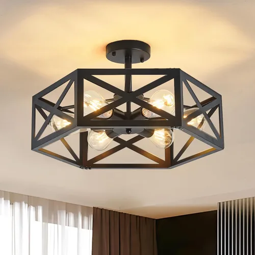 Miniatura 11 de Lámpara de Techo Moderna Semi Empotrada, Lámpara de Techo de Montaje Empotrado Hexagonal de 3 Luces para Luminaria de Comedor, Luminarias