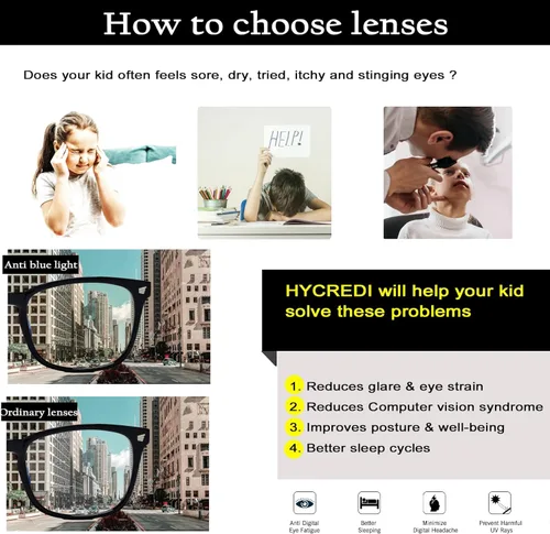 Miniatura 5 de Hycredi Gafas de Bloqueo de Luz Azul para Niños, Anti Fatiga Visual y Protección UV, Lentes para Computadora, Videojuegos, TV y Teléfono para Niños