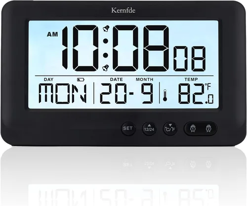 Reloj despertador de viaje alimentado por pilas, reloj despertador para dormitorios, pequeño reloj digital con luz de fondo, 2 alarmas, repetición,