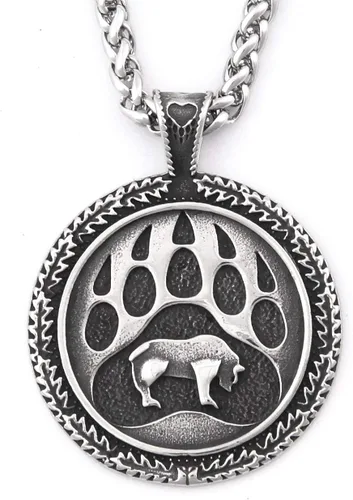BAVIPOWER Collar con colgante de pata de oso con diseño de nudo celta de acero inoxidable nórdico escandinavo collar auténtico vikingo.