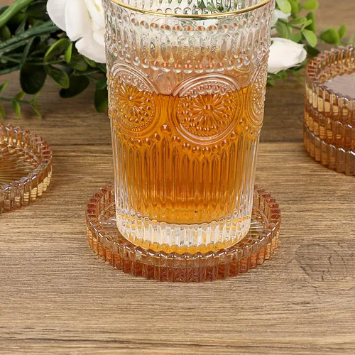 Miniatura 5 de JUXYES Juego de 5 posavasos de cristal tono ámbar redondos, tapetes para tazas de vidrio, posavasos para bebidas, café, té, vino, posavasos