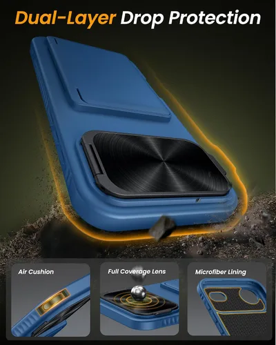 Miniatura 6 de Funda para iPhone Air con soporte para tarjetas, soporte integrado y cubierta para lente de cámara, a prueba de golpes, de silicona resistente a Azul
