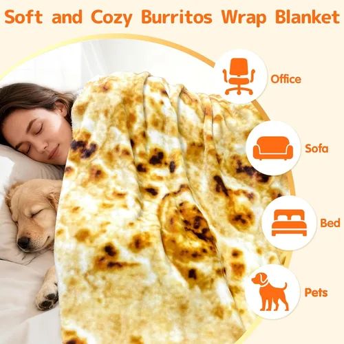 Miniatura 5 de CASOFU - Manta gigante con diseño de burritos de tortilla de harina, manta novedosa de doble cara para tu familia, manta de taco de franela suave