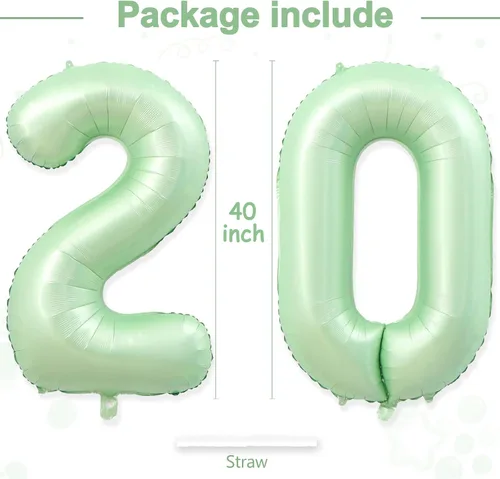 Miniatura 3 de Globos gigantes de papel de aluminio con el número 20, globos gigantes de helio número 20 de 40 pulgadas para niños y niñas, decoraciones de Verde