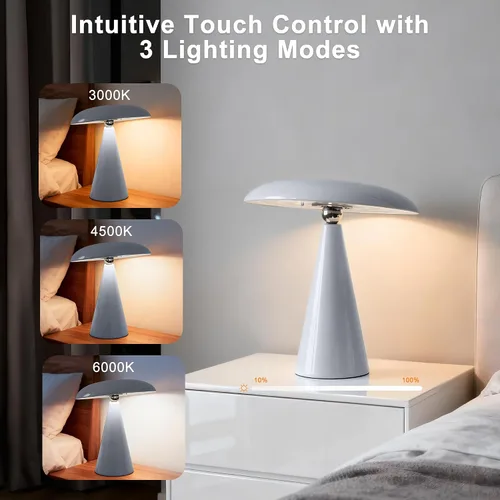 Miniatura 3 de Lámpara de setas de mediados de siglo moderna, lámpara de mesa LED recargable sin cable, luz de cabecera regulable táctil de 3 temperaturas