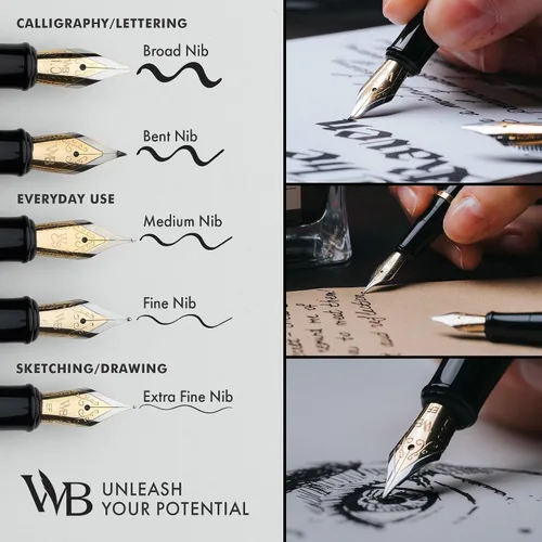 Miniatura 5 de Conjunto de pluma estilográfica Wordsworth & Black, plumín extra fino dorado de 18 quilates, incluye 24 cartuchos de tinta, convertidor de repuesto