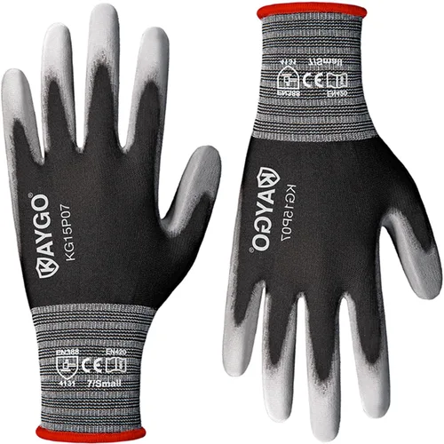 Miniatura 16 de KAYGO KG15P - Guantes de trabajo con revestimiento de poliuretano, nailon Lite, para la seguridad, revestimiento de poliuretano gris, muñeca de Azul