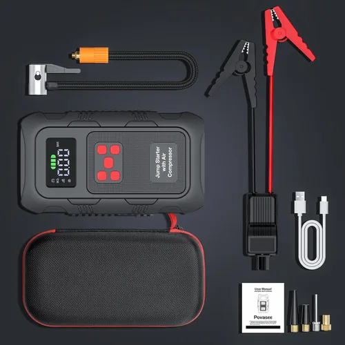 Miniatura 7 de Arrancador de 6000A con compresor de aire, arrancador de batería de automóvil portátil con inflador de neumáticos de 150 PSI para motores de hasta
