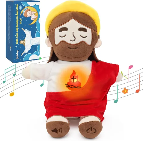 Miniatura 9 de Yelakey Muñeco de Jesús de Peluche Relajante con Luz y Sonido, Muñeco de Jesús Respirante de 15" de Peluche Suave Cristiano Católico Regalo Azul
