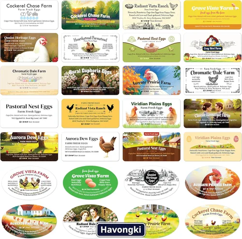 Miniatura 6 de Havongki 100 hojas – VOL.1 – Etiquetas personalizadas para cartón de huevos de 4 x 2 pulgadas, calcomanías adhesivas de huevos frescos de granja