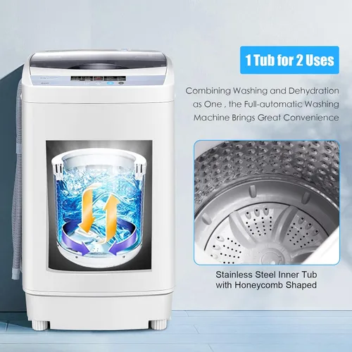 Miniatura 7 de COSTWAY Lavadora portátil, capacidad de 12 libras, lavadora completamente automática con 10 programas de lavado, pantalla LED, 8 niveles de agua