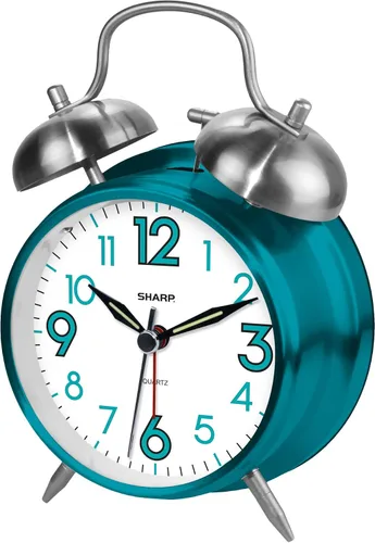 Miniatura 8 de Sharp Reloj despertador de doble campana, alarma fuerte, ideal para durmientes pesados, analógico de cuarzo a pilas (plata cepillada)