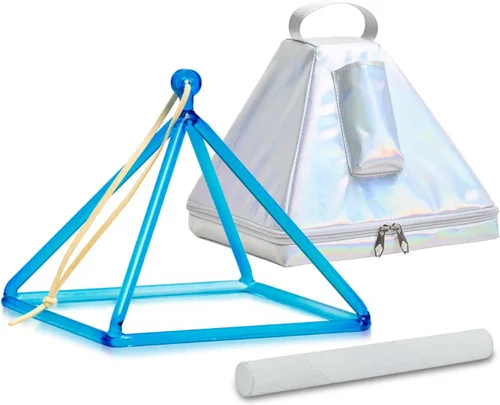 CVNC Instrumento musical curativo de pirámide de cristal de cuarzo de color azul de 8 pulgadas + bolsa de transporte de energía potente