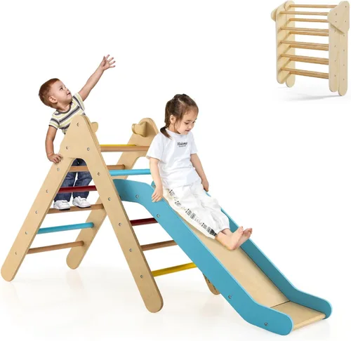 Olakids Conjunto Triángulo Pikler 2 en 1 Juguetes de Escalada para Niños Pequeños Marco de Escalada Plegable de Madera Montessori Gimnasio de Selva